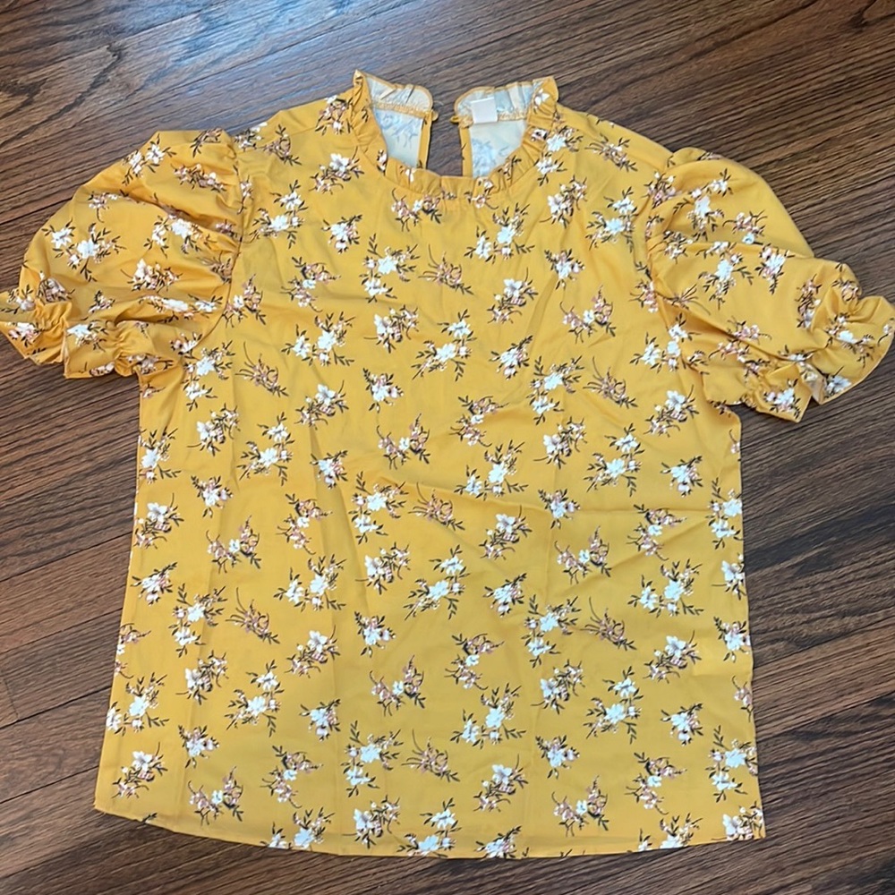 Floral print ruffle puff short sleeve casual blouse